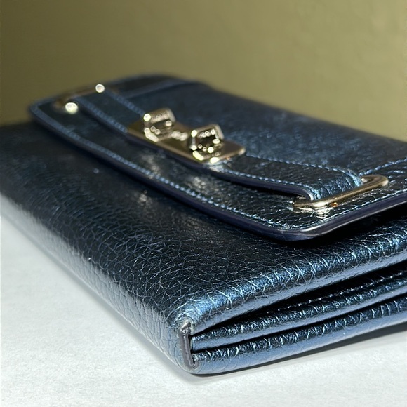 COACH Metallic Blue Cowhide Swagger Wallet - Picture 8 of 16